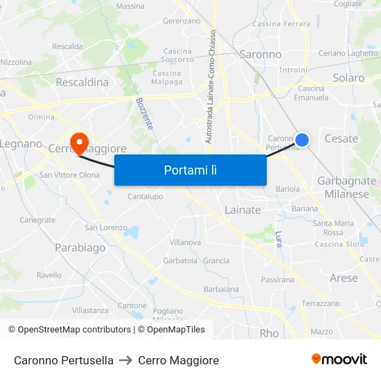 Caronno Pertusella to Cerro Maggiore map
