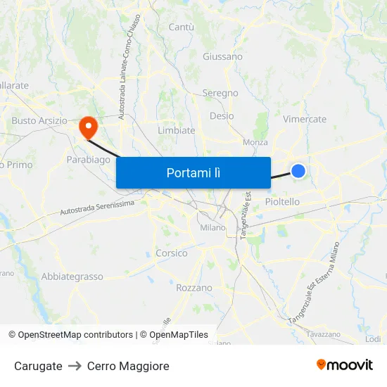 Carugate to Cerro Maggiore map