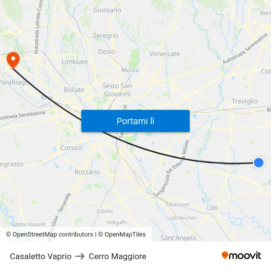 Casaletto Vaprio to Cerro Maggiore map