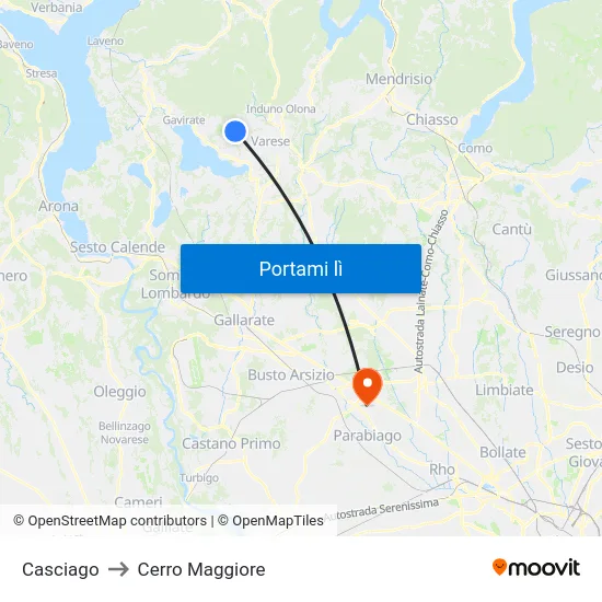 Casciago to Cerro Maggiore map