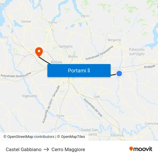 Castel Gabbiano to Cerro Maggiore map