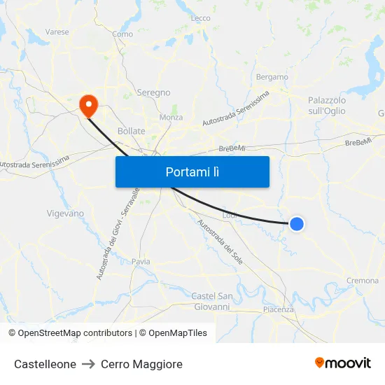 Castelleone to Cerro Maggiore map