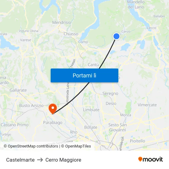 Castelmarte to Cerro Maggiore map