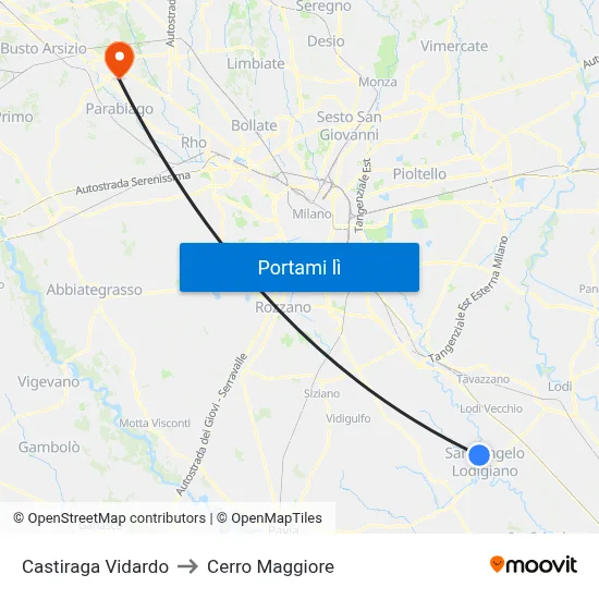 Castiraga Vidardo to Cerro Maggiore map