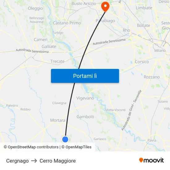 Cergnago to Cerro Maggiore map