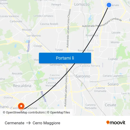 Cermenate to Cerro Maggiore map