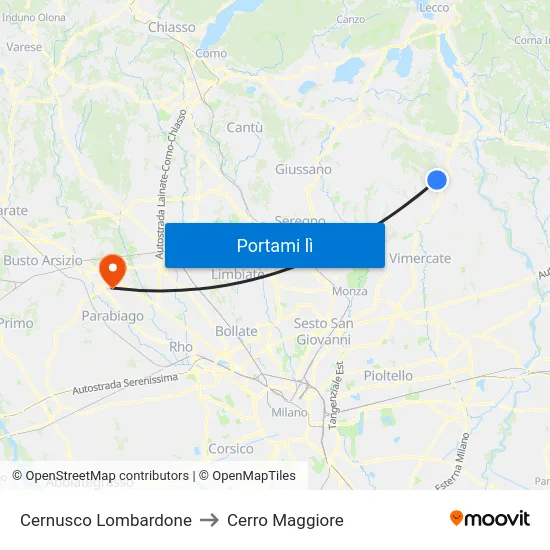 Cernusco Lombardone to Cerro Maggiore map