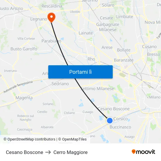 Cesano Boscone to Cerro Maggiore map