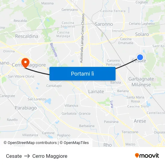 Cesate to Cerro Maggiore map