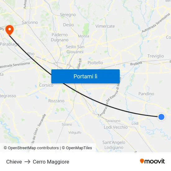 Chieve to Cerro Maggiore map