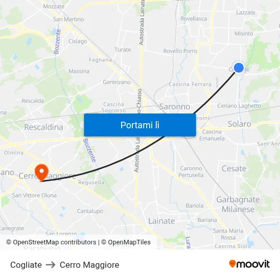 Cogliate to Cerro Maggiore map