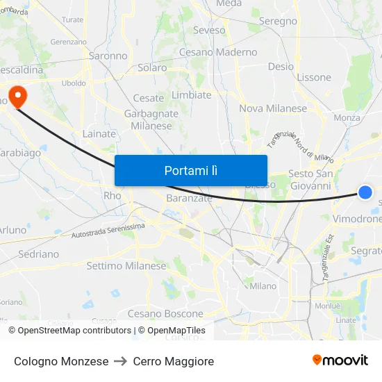 Cologno Monzese to Cerro Maggiore map