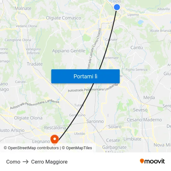 Como to Cerro Maggiore map