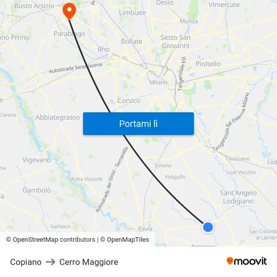Copiano to Cerro Maggiore map