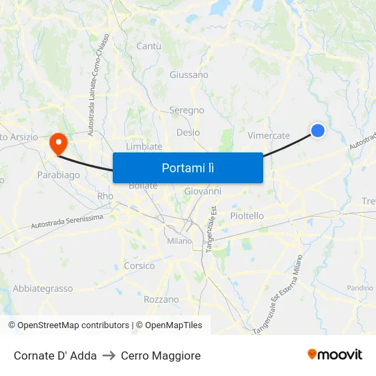 Cornate D' Adda to Cerro Maggiore map