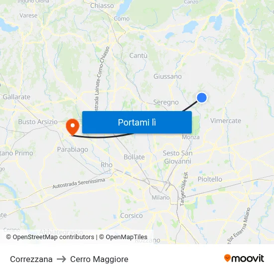 Correzzana to Cerro Maggiore map
