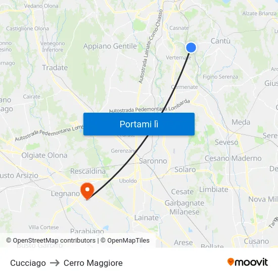 Cucciago to Cerro Maggiore map