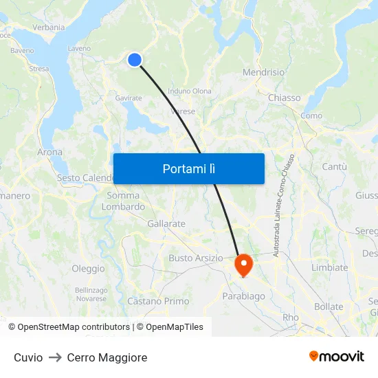 Cuvio to Cerro Maggiore map