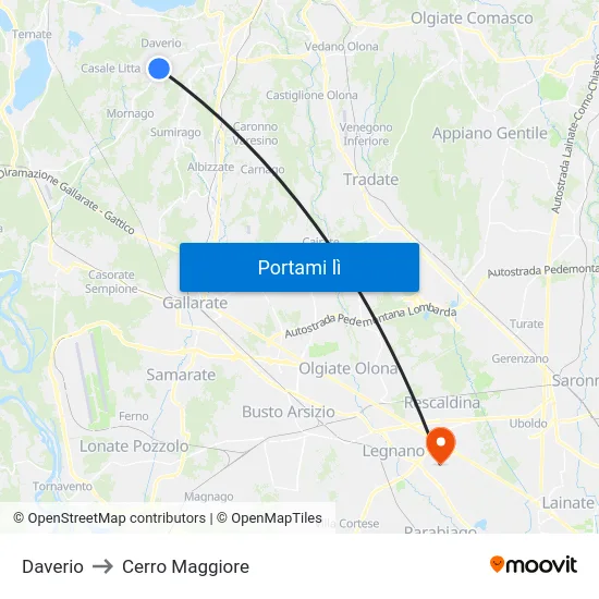 Daverio to Cerro Maggiore map