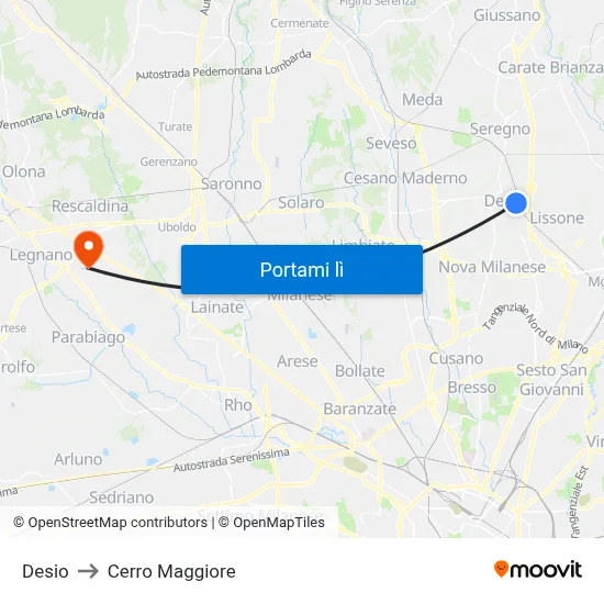 Desio to Cerro Maggiore map