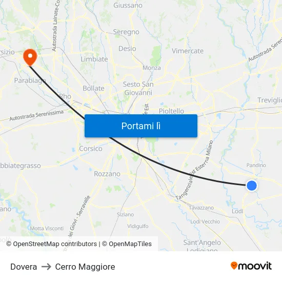 Dovera to Cerro Maggiore map