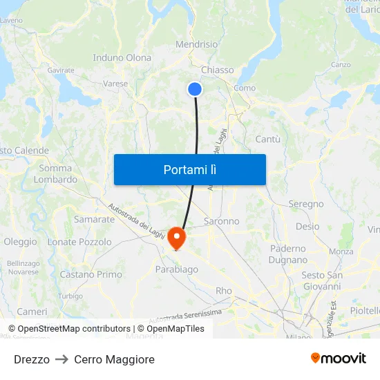 Drezzo to Cerro Maggiore map