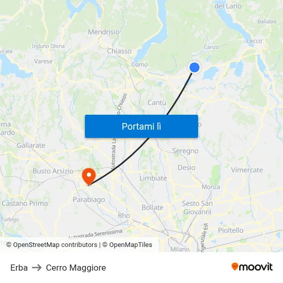 Erba to Cerro Maggiore map