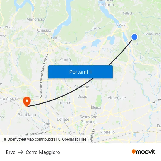 Erve to Cerro Maggiore map