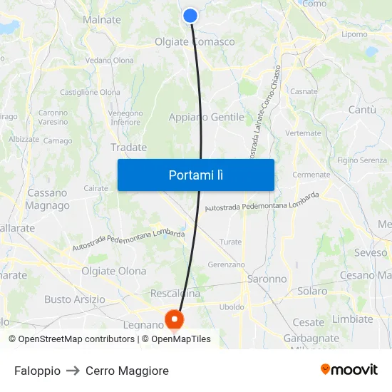 Faloppio to Cerro Maggiore map