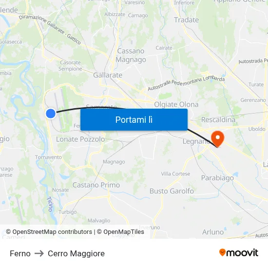 Ferno to Cerro Maggiore map