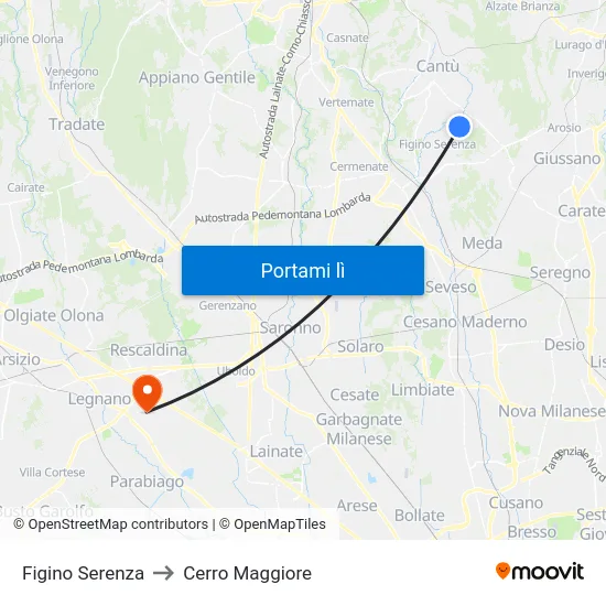 Figino Serenza to Cerro Maggiore map