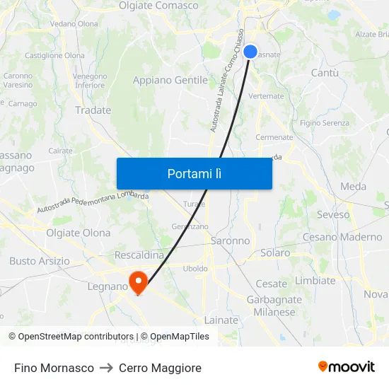 Fino Mornasco to Cerro Maggiore map