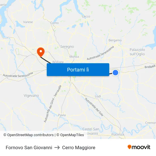 Fornovo San Giovanni to Cerro Maggiore map