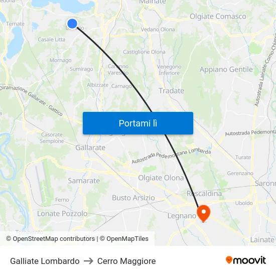 Galliate Lombardo to Cerro Maggiore map