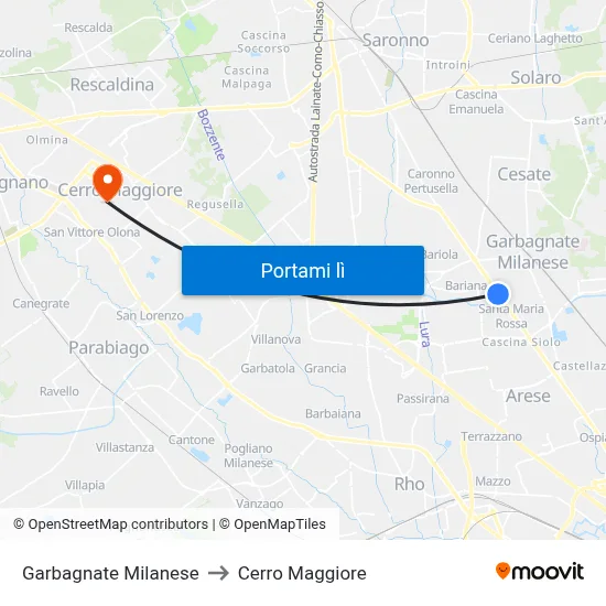 Garbagnate Milanese to Cerro Maggiore map