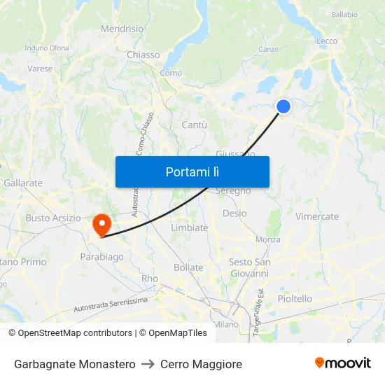 Garbagnate Monastero to Cerro Maggiore map