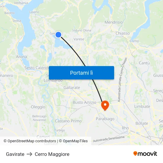 Gavirate to Cerro Maggiore map