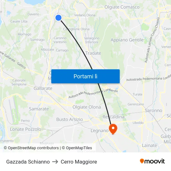 Gazzada Schianno to Cerro Maggiore map