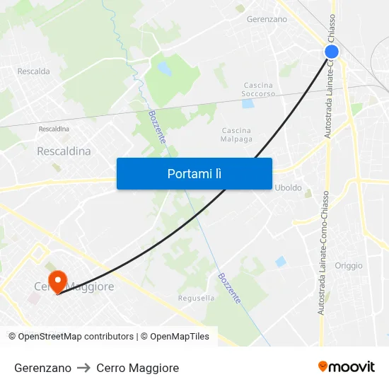 Gerenzano to Cerro Maggiore map