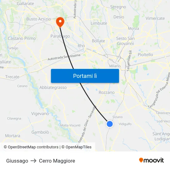 Giussago to Cerro Maggiore map