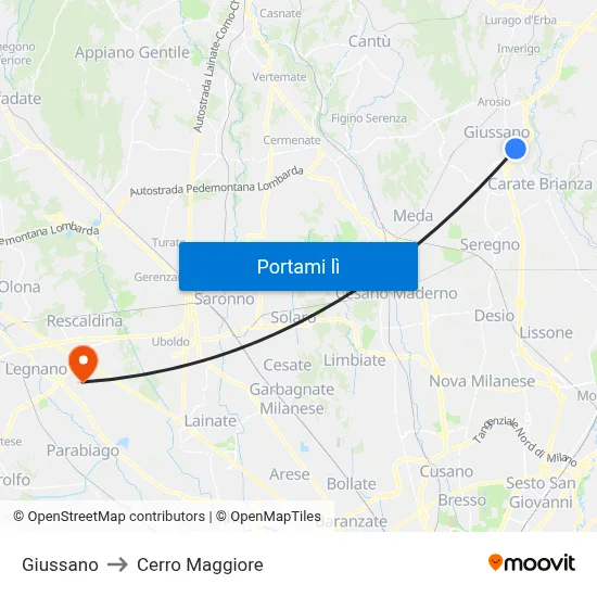Giussano to Cerro Maggiore map