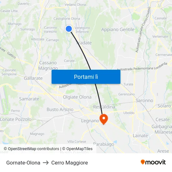 Gornate-Olona to Cerro Maggiore map