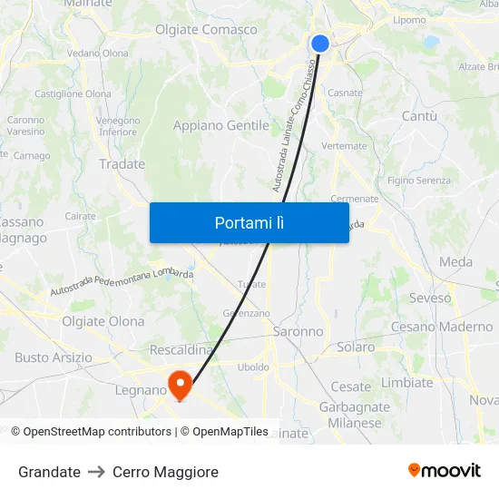 Grandate to Cerro Maggiore map