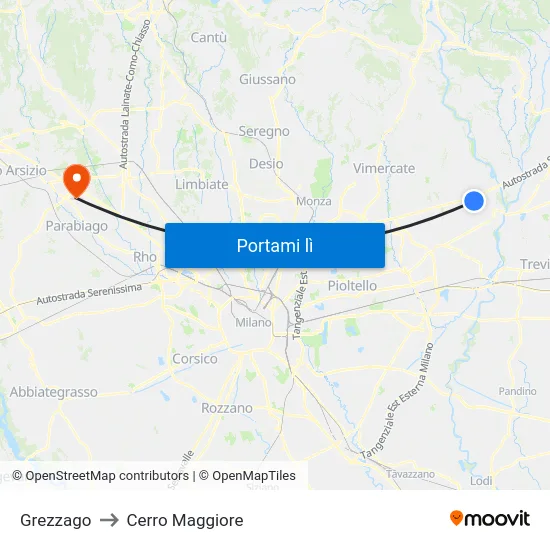 Grezzago to Cerro Maggiore map