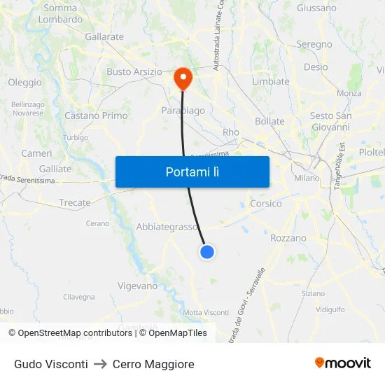 Gudo Visconti to Cerro Maggiore map
