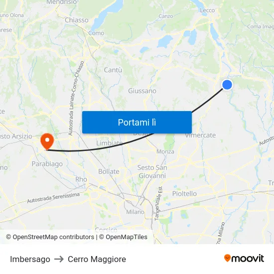 Imbersago to Cerro Maggiore map