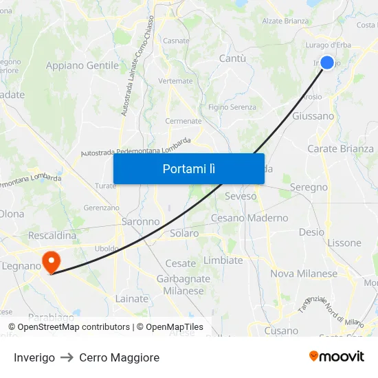Inverigo to Cerro Maggiore map