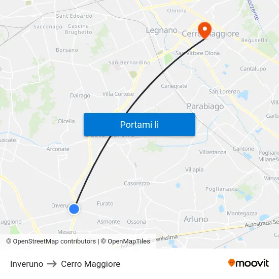 Inveruno to Cerro Maggiore map