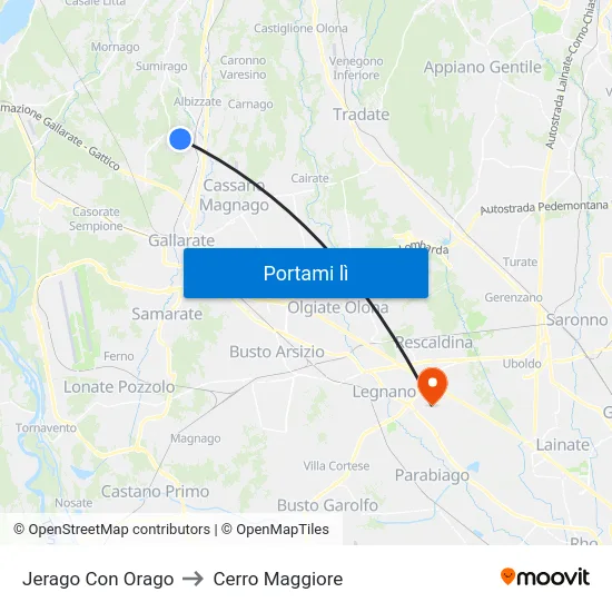 Jerago Con Orago to Cerro Maggiore map