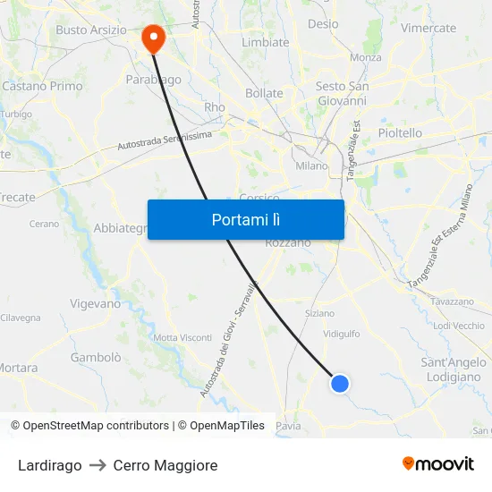 Lardirago to Cerro Maggiore map